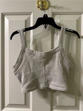 wild fable Ribbed Square-Neck Crop Tank Top - Light Grey
